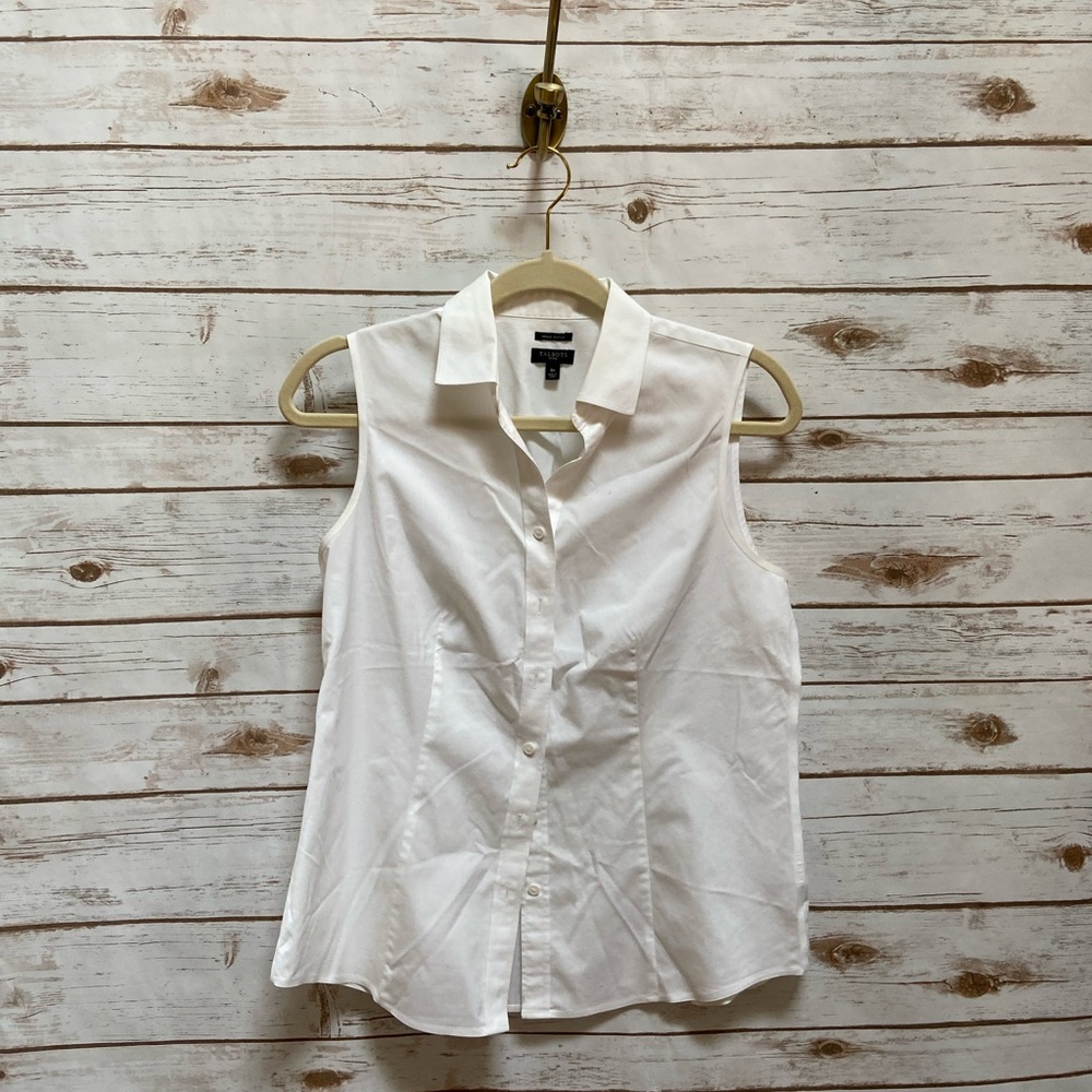 Talbots White Button Down Size 8p - image 1